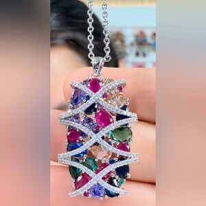 Solitaire Multicolor Gemstone Luxury Pendant Necklace